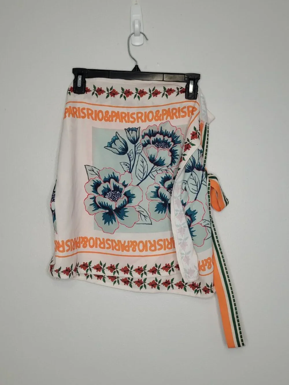 Retro floral printed tie waisted mini wrap vacation artsy skirt size xxl